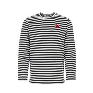 Comme de Garçon Play Striped Long Sleeve Shirt with Heart Patch